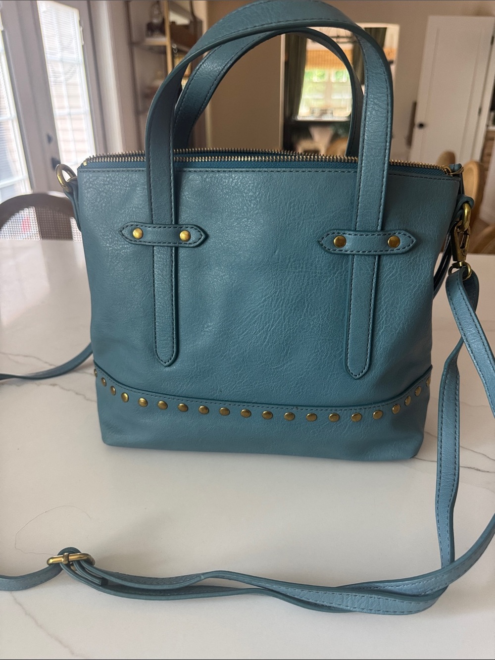 Fossil Teal Stud-Accent Leather Tote Bag - Women